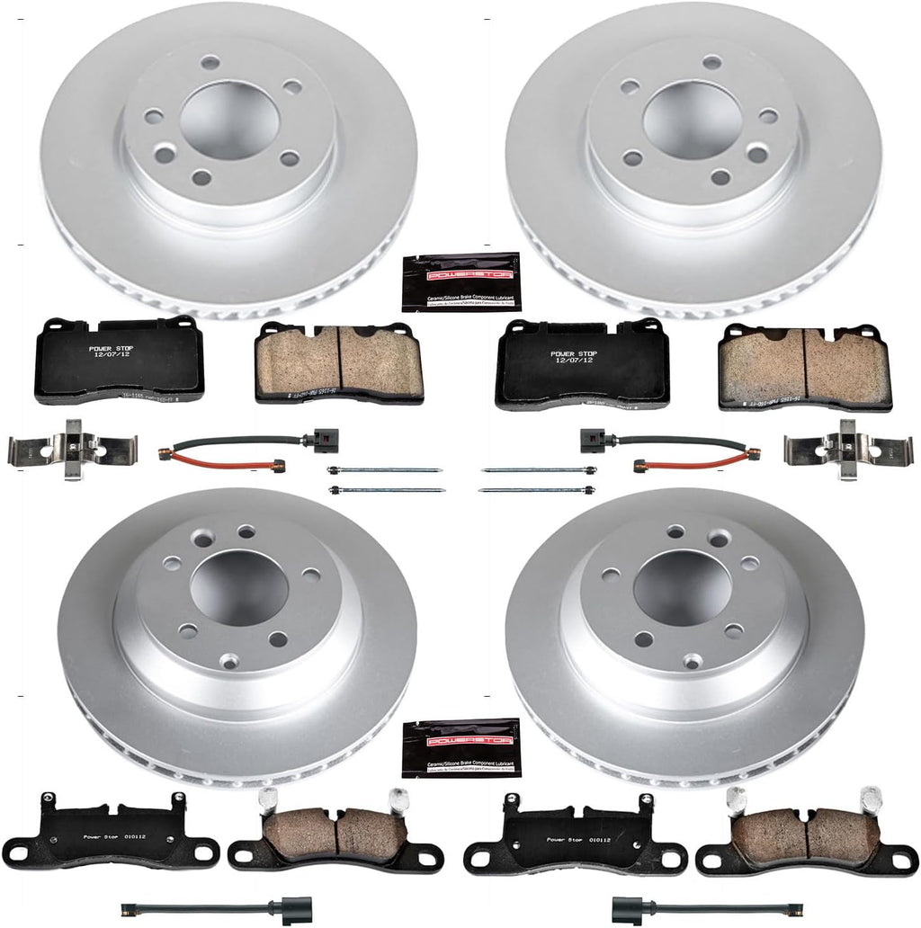 PowerStop Front and Rear Brake Kit for Volkswagen Touareg 2011-17 - Fully-Coated Disc Rotors with Z23 Carbon-Fiber Ceramic Brake Pads Upgrade, CRK6724