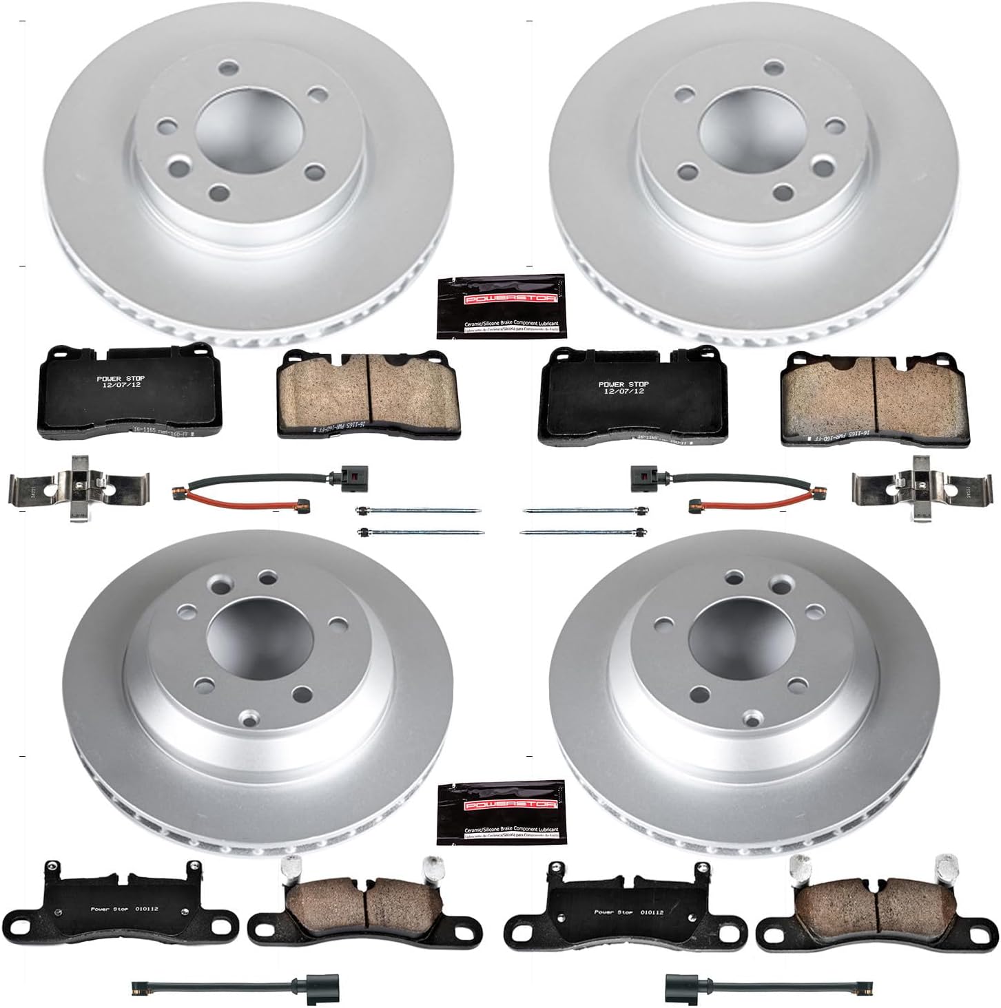 PowerStop Front and Rear Brake Kit for Volkswagen Touareg 2011-17 - Fully-Coated Disc Rotors with Z23 Carbon-Fiber Ceramic Brake Pads Upgrade, CRK6724