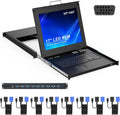 MT-Viki 17'' Rack Mount KVM Switch VGA 8 Port, Rackmount Monitor KVM Fit 1U 19'' Rack, 600-800mm(23.6~31.8'') Depth, Integrated with Keyboard+Touch pad+Drawer+8 KVM Cables