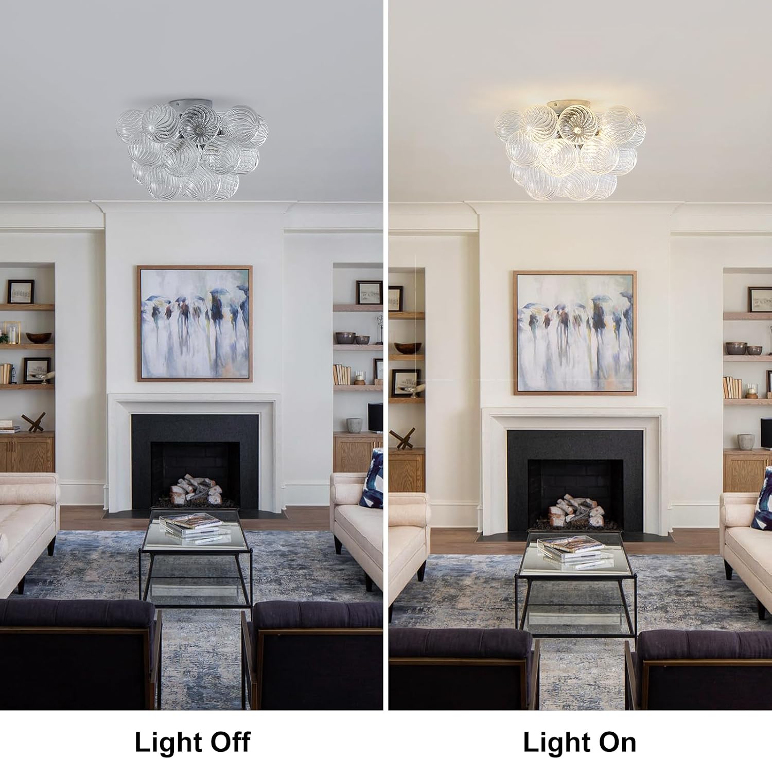 8-Light Flush Mount Ceiling Light, 16' Glass Bubble Ball Chandelier with 21 Clear Balls, Modern Globe Dining Room Light Fixture for Bedroom, Living Room, Hallway, Entry, Bathroom