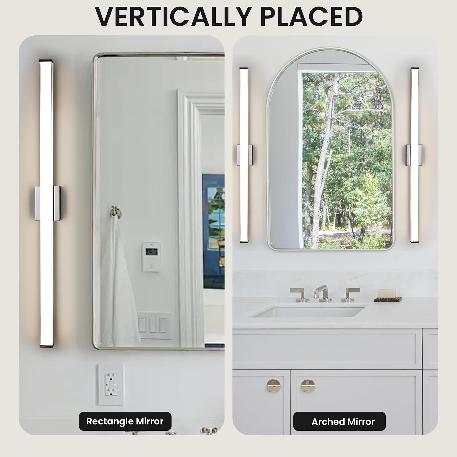 Modern LED Bathroom Vanity Light 48 inch 32W Dimmable 3CCT Bathroom Light Fixture Over Mirror Rectangle Bath Vanity Light Bar with Double Layer Acrylic Shade (Chrome)