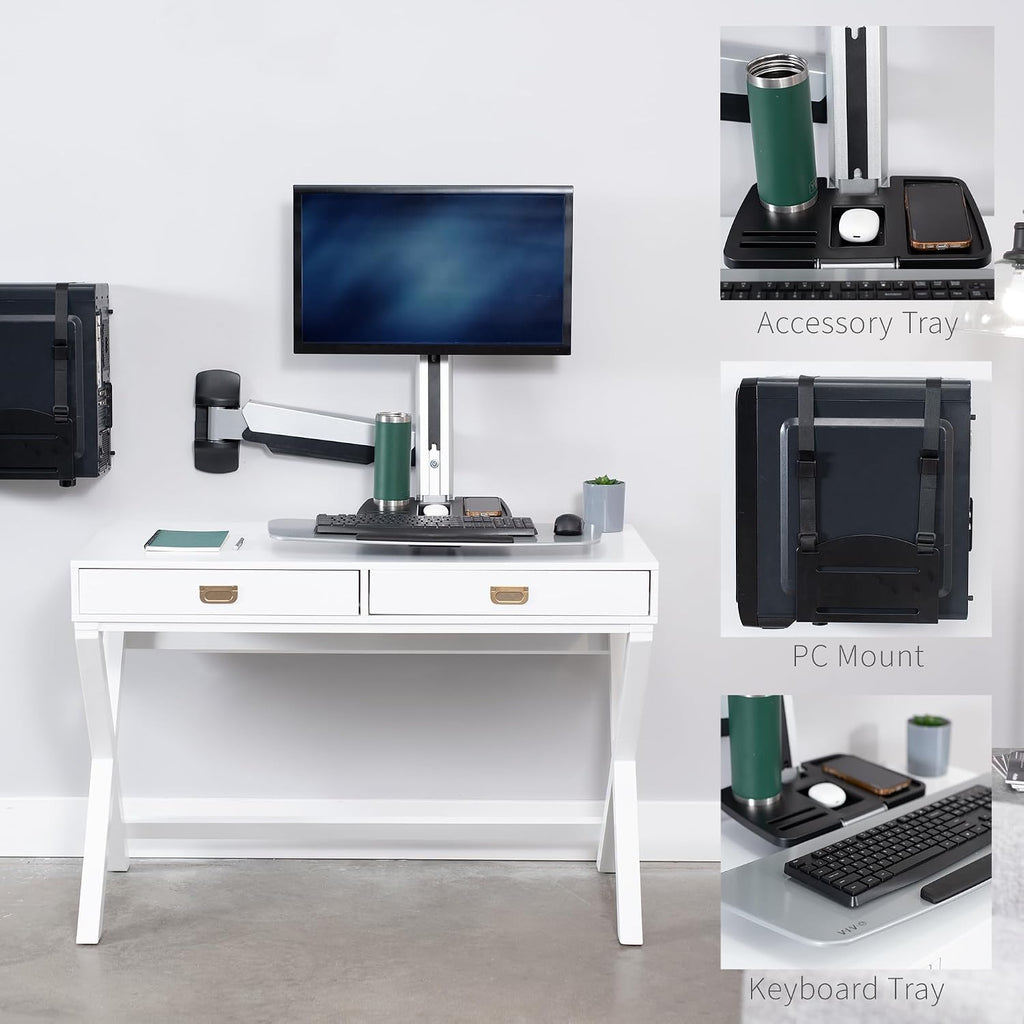 VIVO Single Monitor and Keyboard Counterbalance Sit-Stand Wall Mount, Ergonomic Standing Transition Workstation STAND-SIT1W