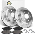 Rear for 2007-2014 Chevy Tahoe Brake Kit, for Chevy Avalanche Silverado Suburban, GMC Sierra Yukon XL, Cadi Escalade ESV EXT Drilled Slotted Brakes Rotors Ceramic Pads Replacement 55133 1194