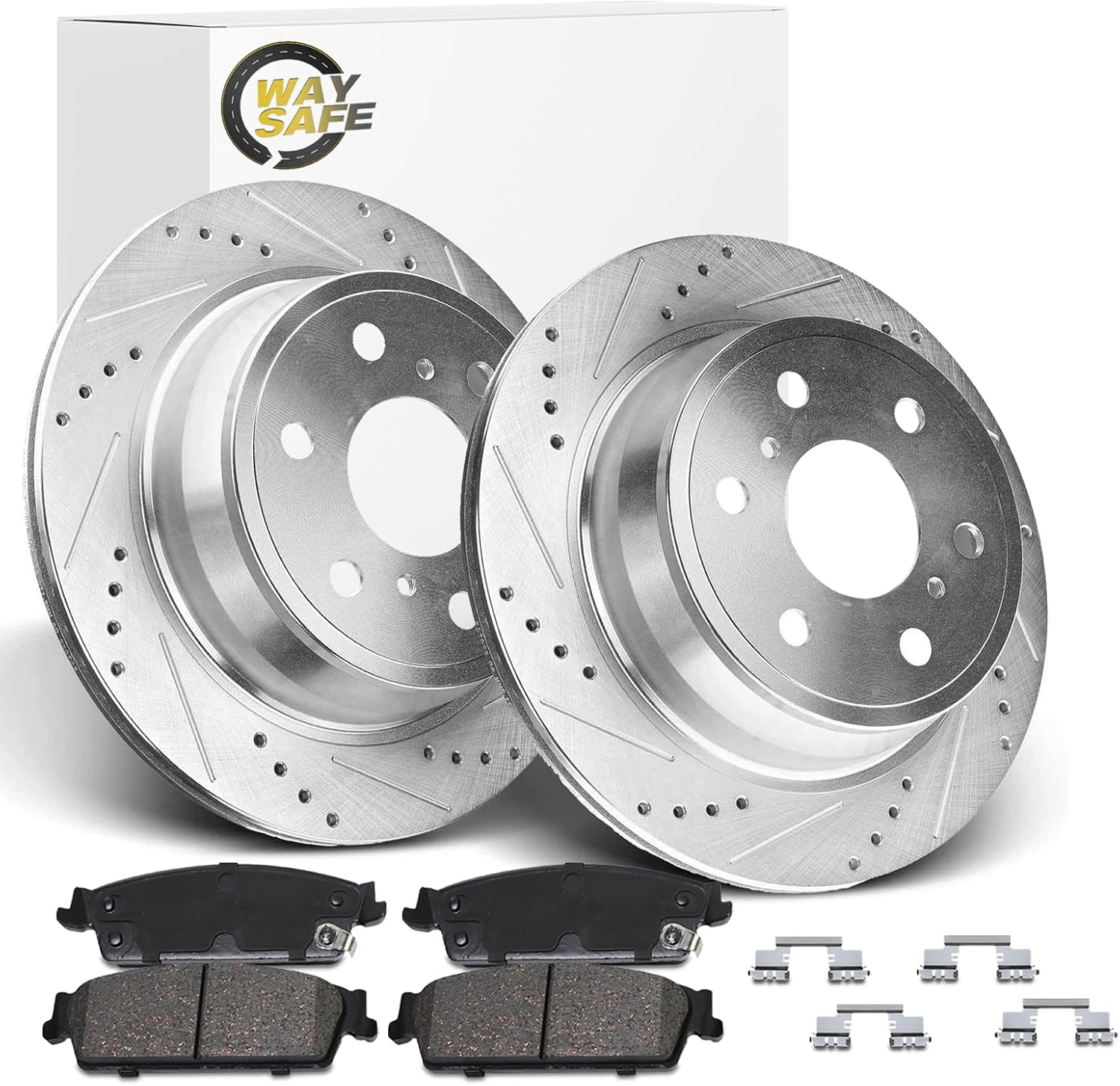 Rear for 2007-2014 Chevy Tahoe Brake Kit, for Chevy Avalanche Silverado Suburban, GMC Sierra Yukon XL, Cadi Escalade ESV EXT Drilled Slotted Brakes Rotors Ceramic Pads Replacement 55133 1194