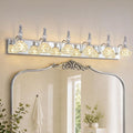 Modern Glass Crystal Vanity Light - Vintage Bathroom Lighting Fixtures Over Mirror, 6 Light Vanity Lights G9 Bulb (43.3 Inch, Chrome)