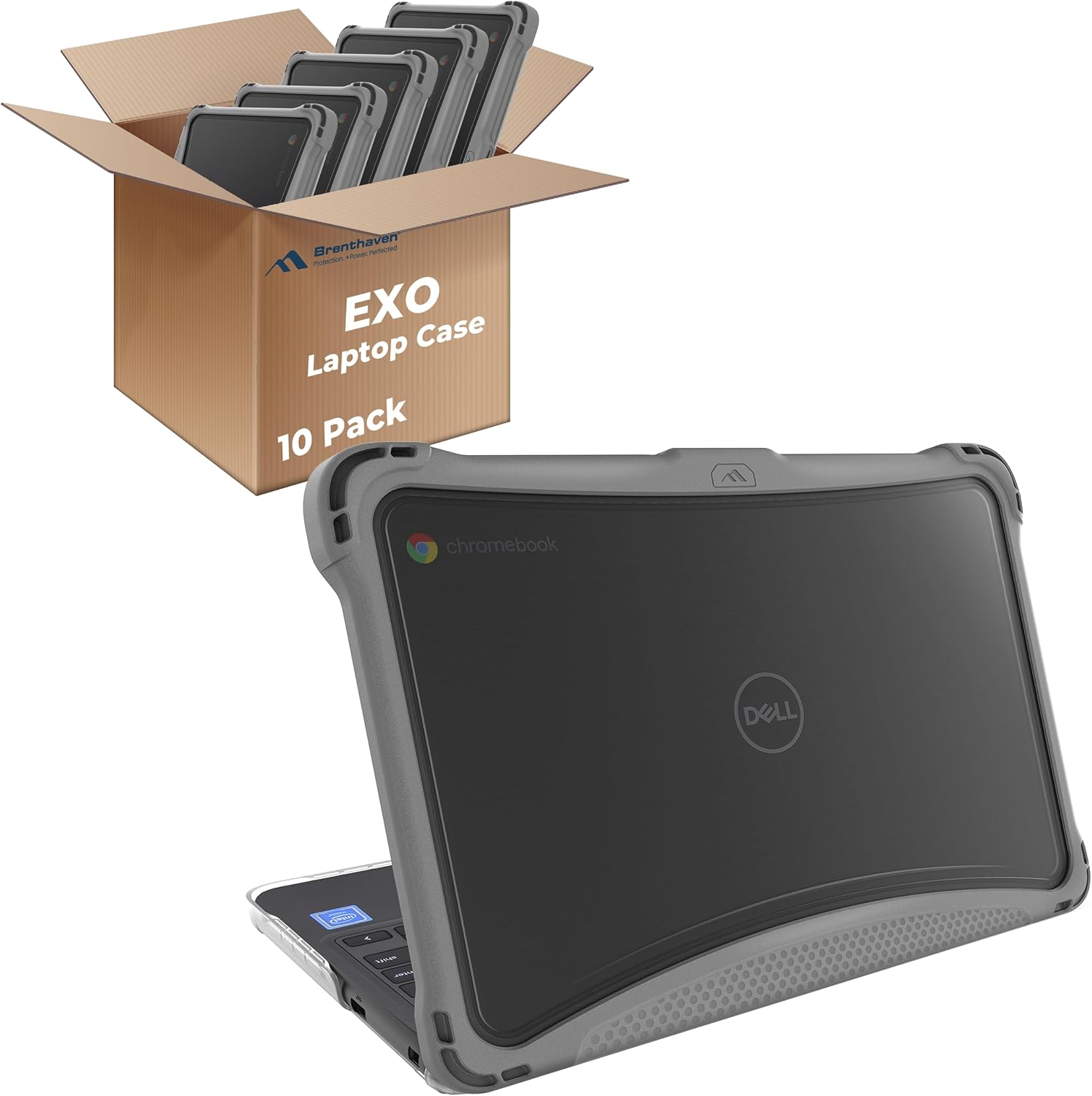 Brenthaven EXO Custom Case Dell Chromebook 3110/3100 11 inch |Clamshell| 10 Pack - Drop Tested Protection, Low Rubberized Feet, Seamless Asset Tagging, Snap in Installation for School or Work - Black
