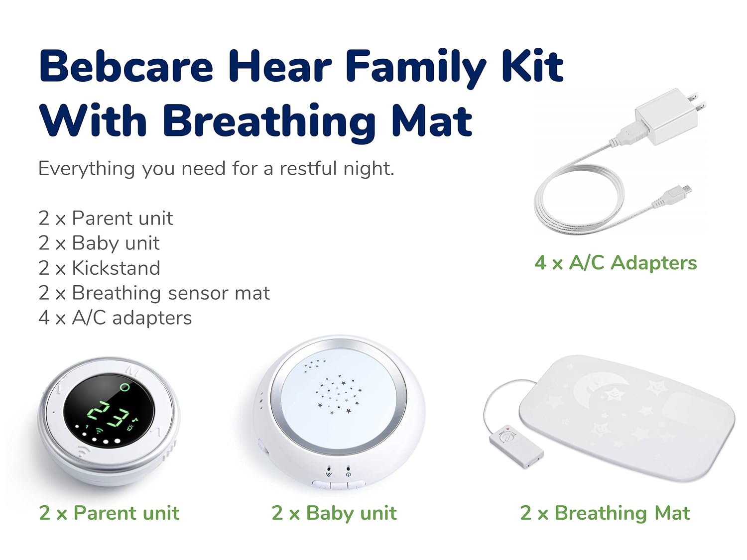 Bebcare Hear Audio Baby Monitor with Ultra-Low Radiation Safe Technology, Breathing Sensor, Night Light and White Noise Silencer for Reception up to 2000 feet (with Breathing Sensor Mat)