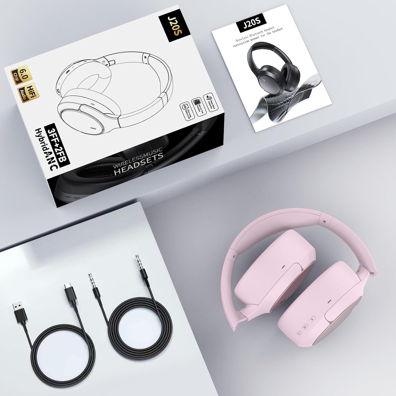 Hybrid ANC Wireless Over-Ear Headphones, 100H Playtime, Hi-Res Audio, Bluetooth 6.0, Multi-Mode Noise Cancellation, Comfort Fit, iOS & Android Compatible, Foldable Design, Travel-Friendly (Pink)