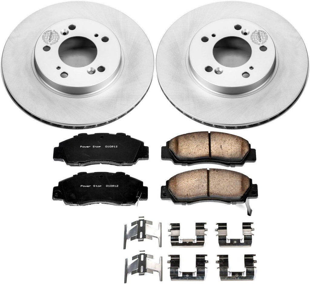 PowerStop Front Brake Kit for Acura Integra 1997-01 |Legend 1991-95 |RL 1996-98 |TL 1996-98 |Honda CR-V 1997-01 - Fully-Coated Disc Rotors with Z17 Ceramic Brake Pads Replacement, CRK704
