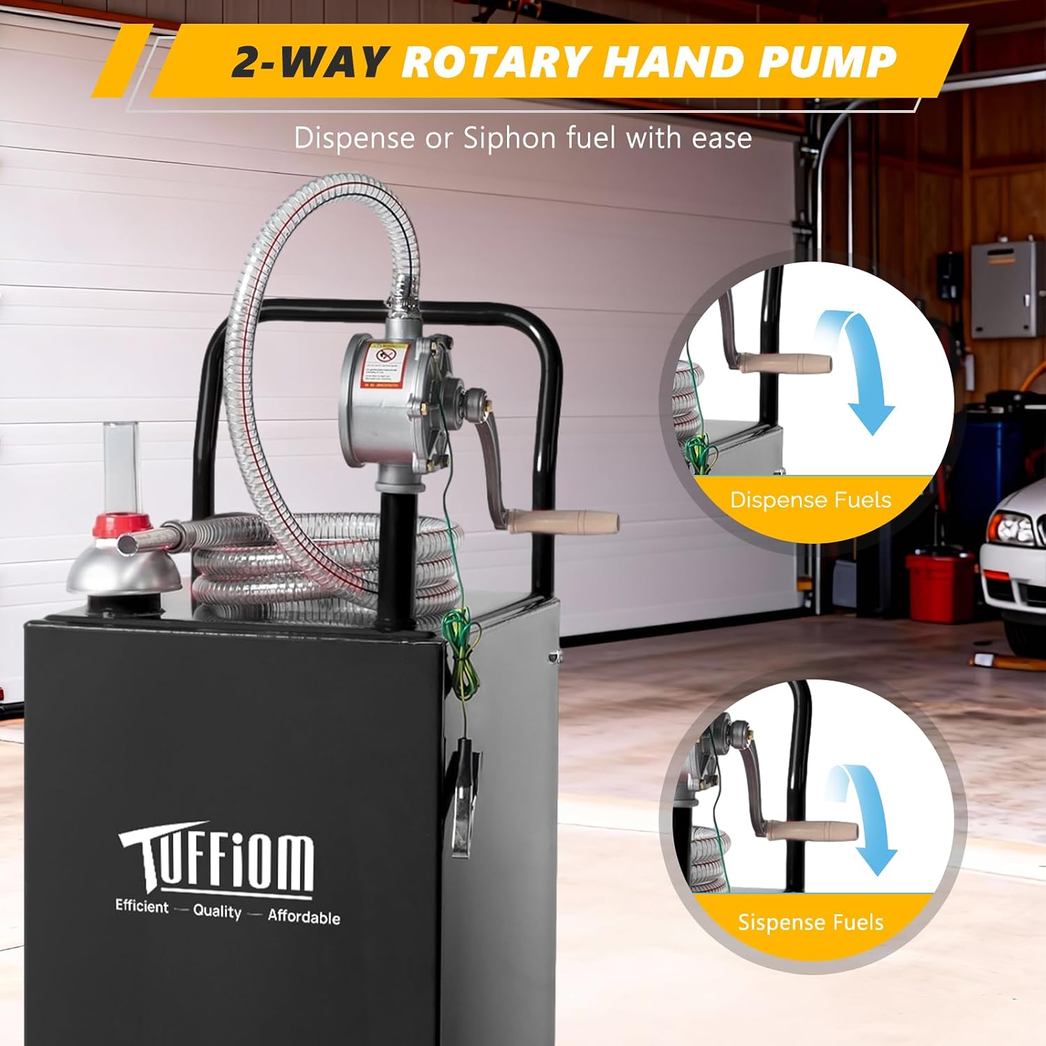 TUFFIOM 30 Gallon Portable Gas Caddy w/Swivel Wheels,Fuel Storage Tank, Gasoline Diesel Can with Fuel Transfer Rotary Hand Siphon Pump for Automobile ATV Car Mower Tractor Boat Motorcycle