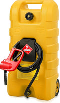 15 Gallon Gas Can, Fuel Tank Container with LE Fluid Transfer Manual Siphon Pump & 10FT Hose, Portable Diesel Gas Storage Caddy with Wheels for Car, ATV, Weeder, Boat, etc., Yellow