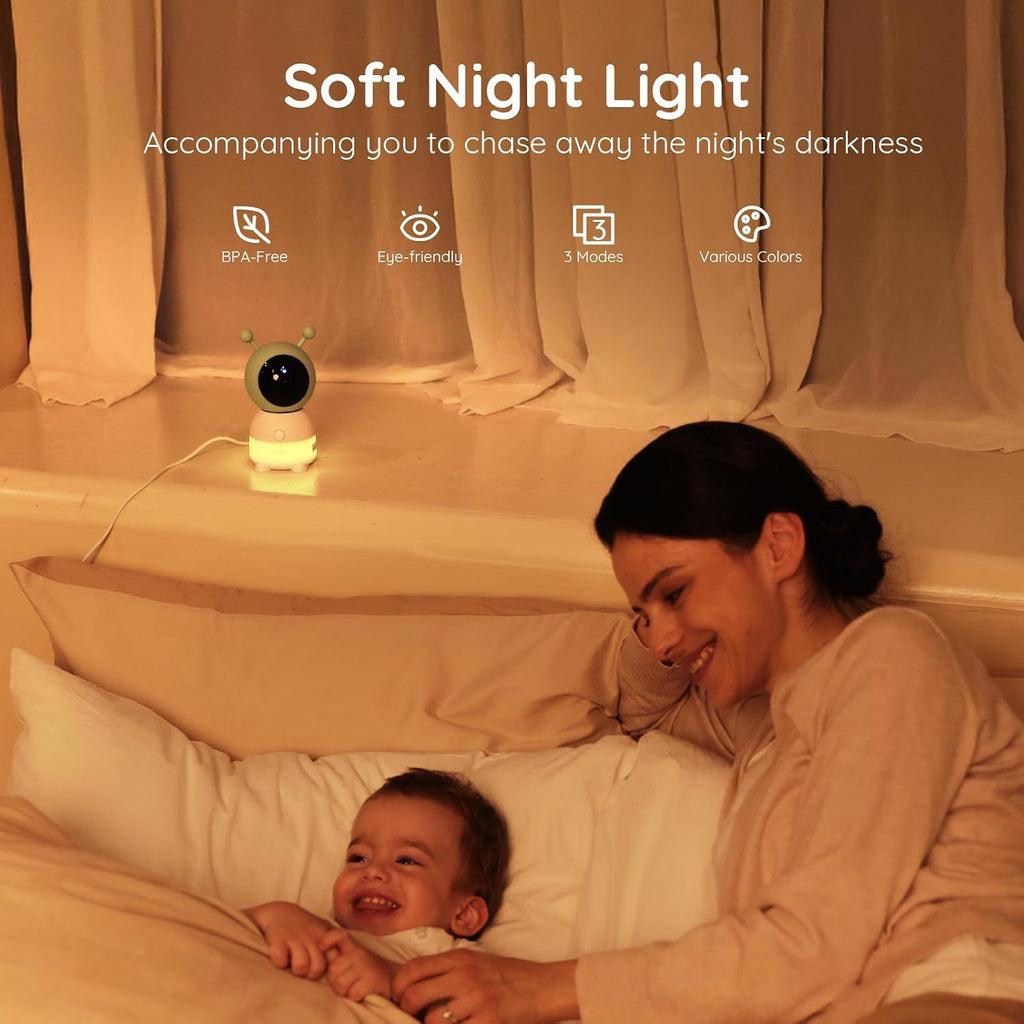 Boifun 2K Wifi Baby Monitor with 2 Cameras, Soothing Night Light, APP & 5' Split-screen Control, Motion/Cries/Noise/Customizable Alarm Zones Detect, Auto Tracking, PTZ, Humidity&Temperature Monitoring