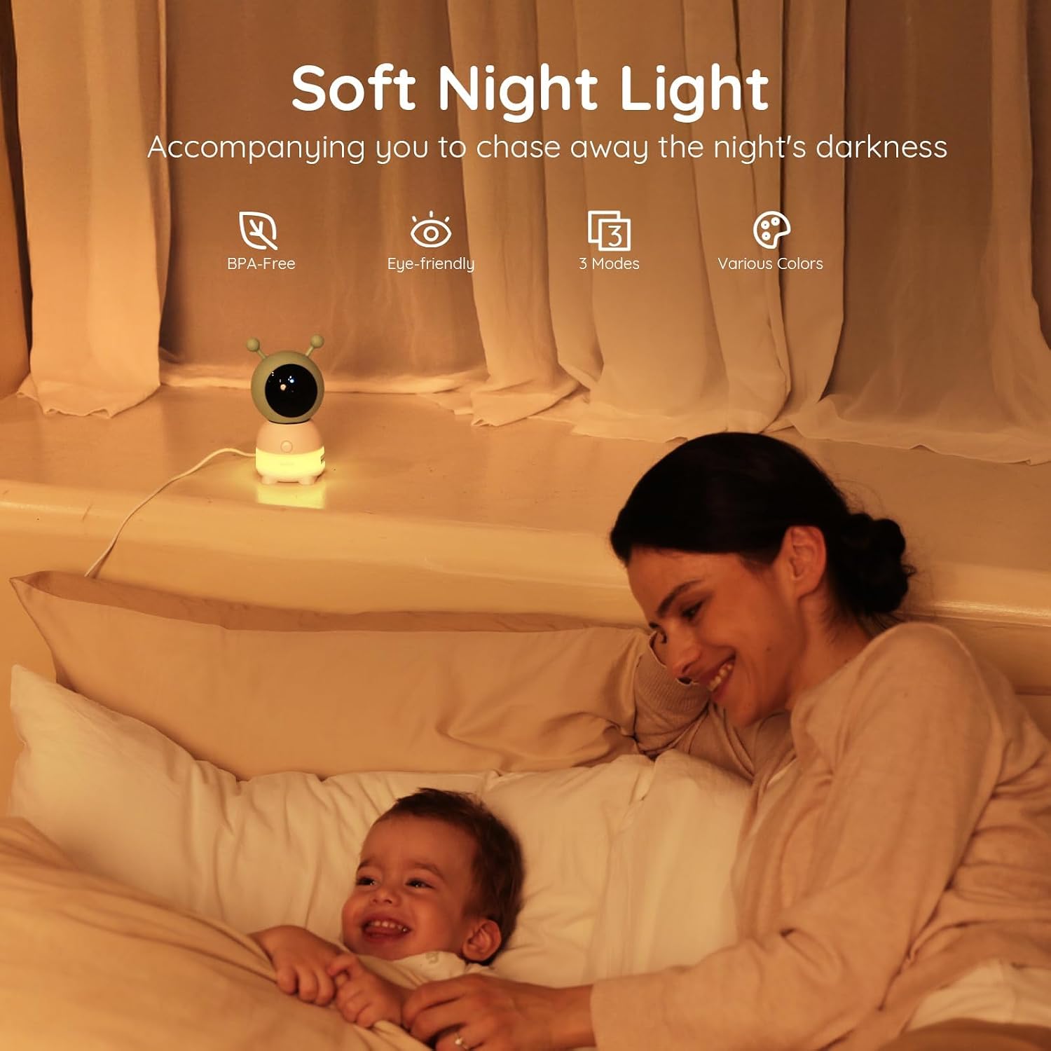 Boifun 2K Wifi Baby Monitor with 2 Cameras, Soothing Night Light, APP & 5' Split-screen Control, Motion/Cries/Noise/Customizable Alarm Zones Detect, Auto Tracking, PTZ, Humidity&Temperature Monitoring