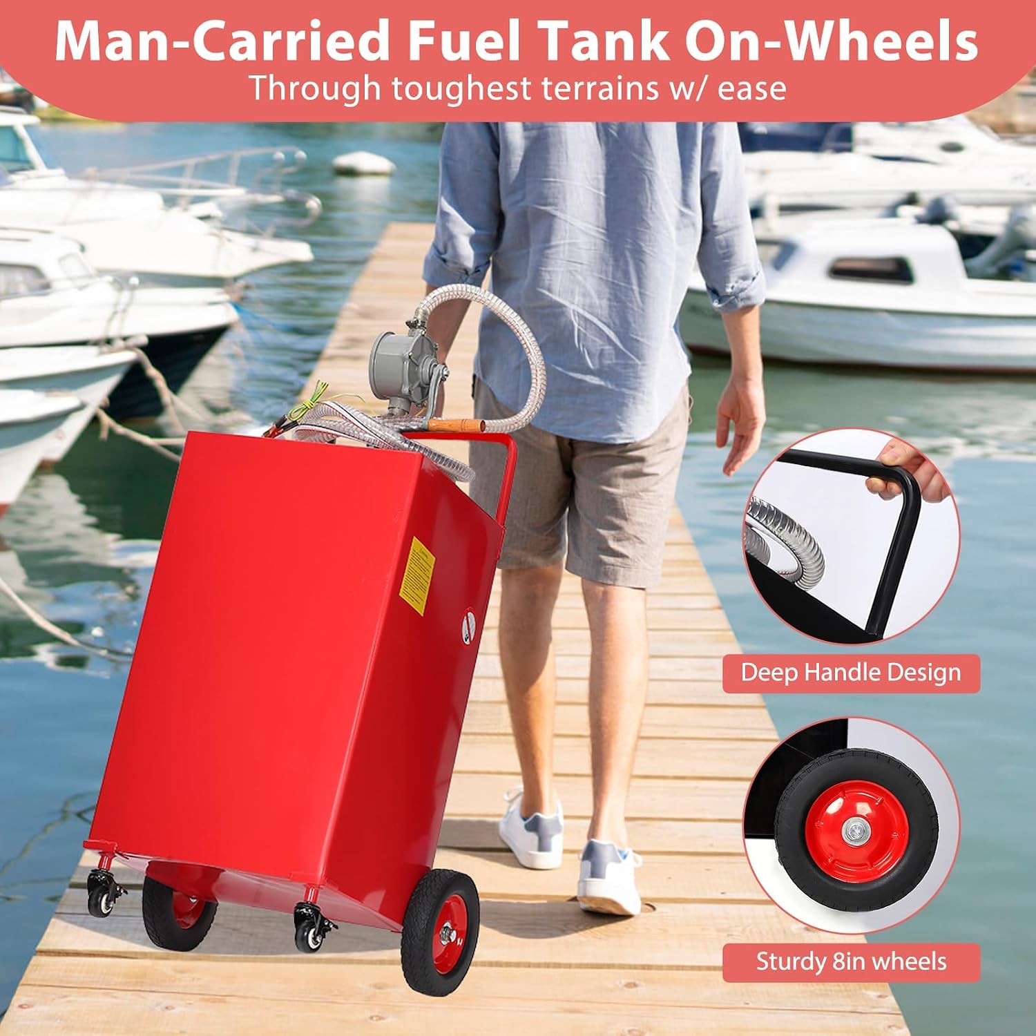 Gas Can 40 Gallon, Portable Fuel Tank with Manual Transfer Pump on, Diesel Fuel Can for Gasoline and Diesel, Compatible with Cars, Lawn Mowers, ATVs, Boats, More