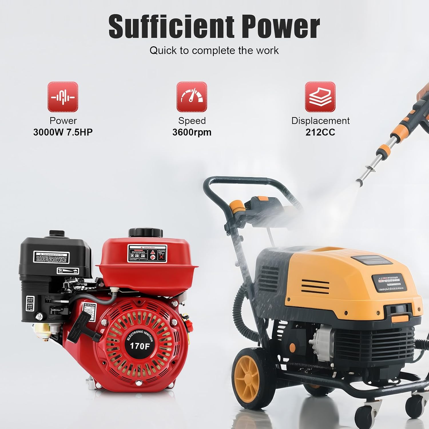 7.5HP Gas Engine Motor, 212CC 4-Stroke Gasoline Engine 3000W Horizontal Shaft Single Cylinder Air Cooling Engine Motor for Water Pumps Go Kart Generators Farm Ranch