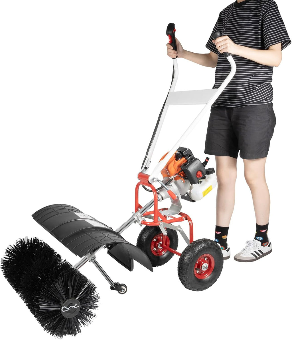 52CC 2.5HP Gas Power Sweeper,2-Stroke 2.5HP Air-Cooled Fuel Engine Sweepers,Hand Push Snow Leaves Cleaning Sweeper Broom Driveway Lawns Artificial Grass for Artificial Turf, Lawn, Sidewalk, Driveway