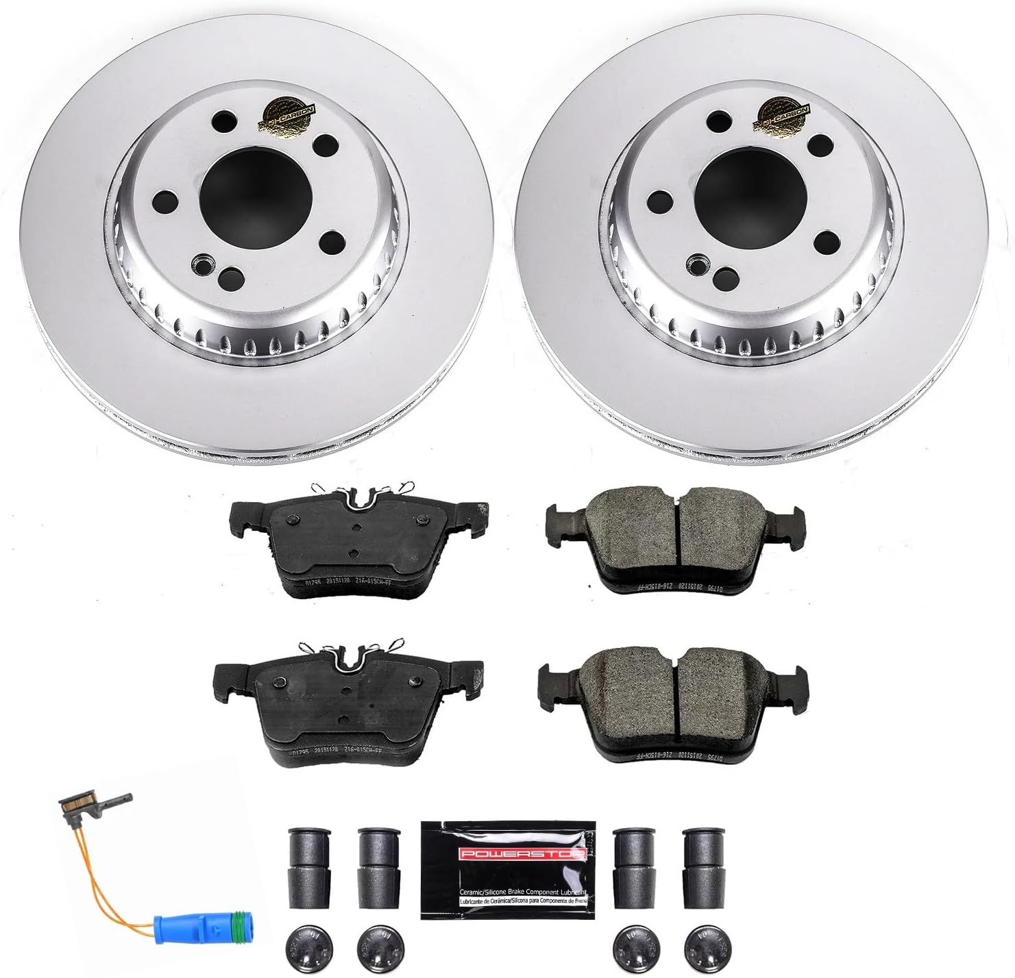 PowerStop Rear Brake Kit for Mercedes-Benz C300 2015-23 |C350e 2016-18 |C400 2015 - Fully-Coated Disc Rotors with Z23 Carbon-Fiber Ceramic Brake Pads Upgrade, CRK8047
