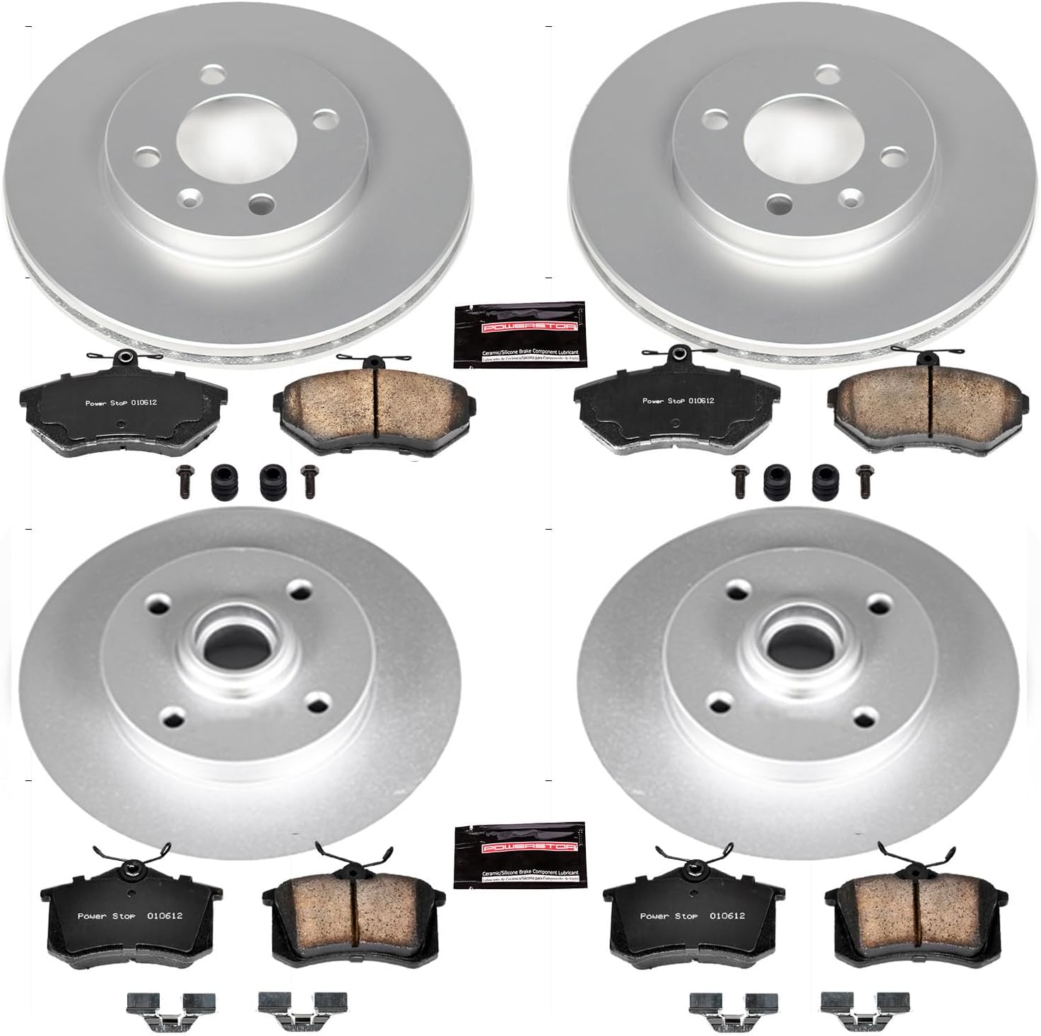 PowerStop Front and Rear Brake Kit for Volkswagen Cabrio 1999-02 |Golf 1993-94 |Golf 1996-99 |Jetta 1990-92 - Fully-Coated Disc Rotors with Z23 Carbon-Fiber Ceramic Brake Pads Upgrade, CRK375