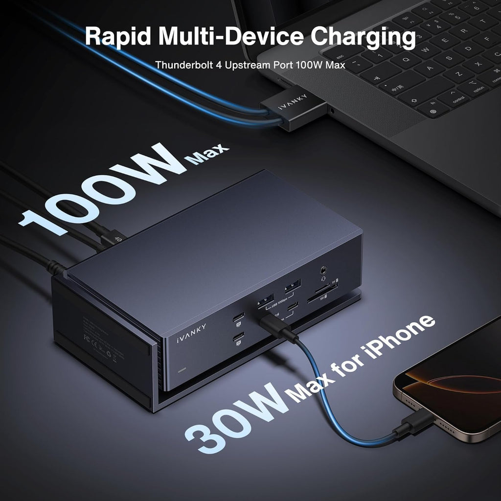 iVANKY FusionDock Max 1, 20-in-2 Thunderbolt 4 Docking Station Only for M1-M5 Pro/Max MacBook, Quad 6K or Dual 8K Display, 40Gbps Dock with 4 Downstream Thunderbolt 4 Ports, 100W, 2.5G LAN, SD 4.0