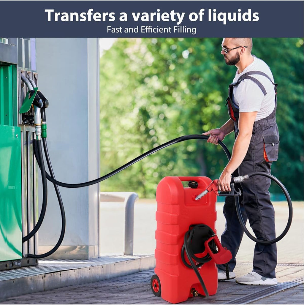 15 Gallon Fuel Caddy – Portable Diesel & Gasoline Tank with Manual Siphon Pump, 10ft Delivery Hose & Wheels for Cars, Boats, ATVs & Lawn Mowers - Red