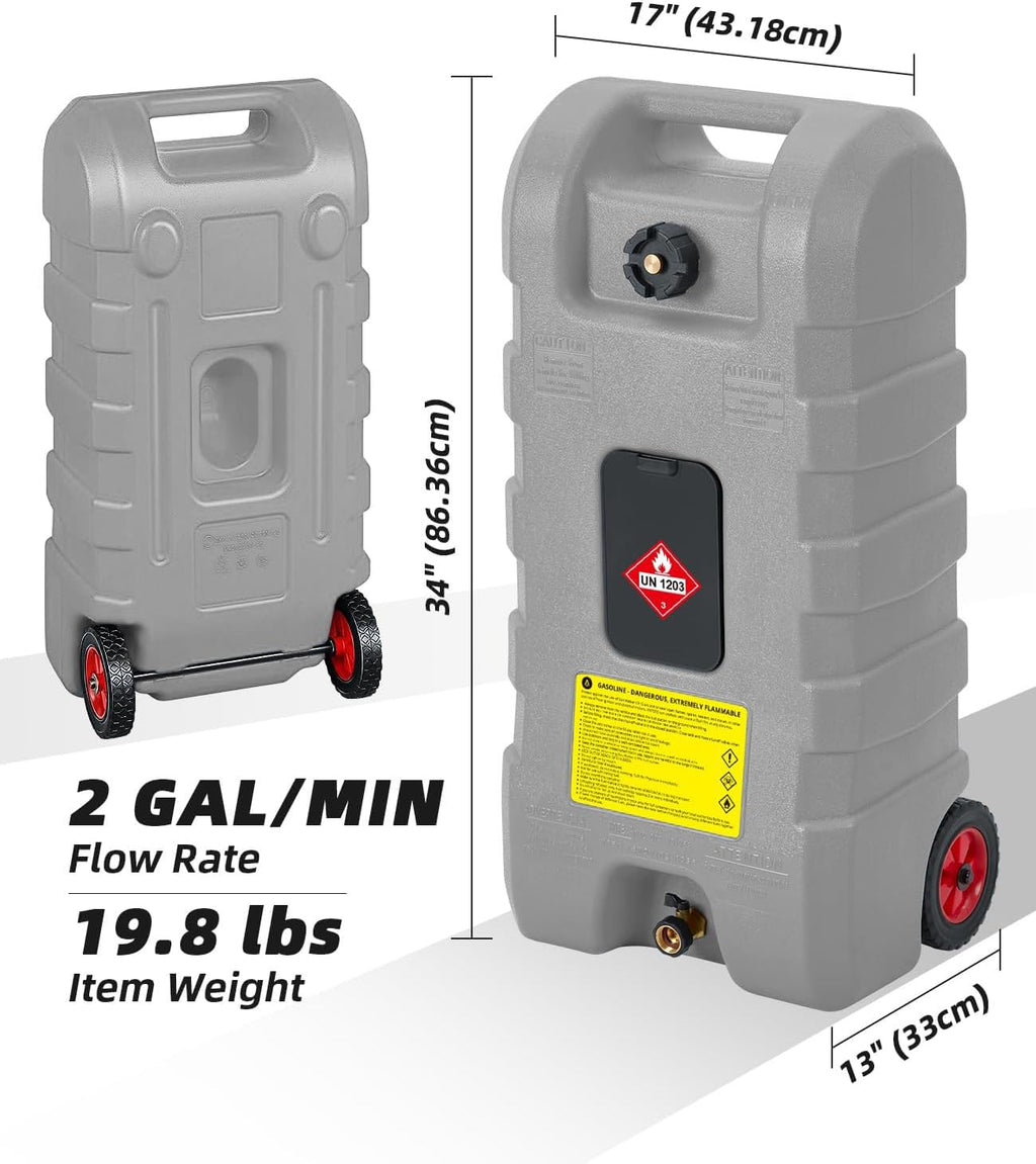 15 Gallon Gas Can, Heavy-Duty Fuel Tank with Manual Transfer Pump & 10FT Hose, Portable Gas Caddy with Wheels, Leak-Proof Gas Container for Lawn Mowers, Cars, Boats, ATVs, Grey