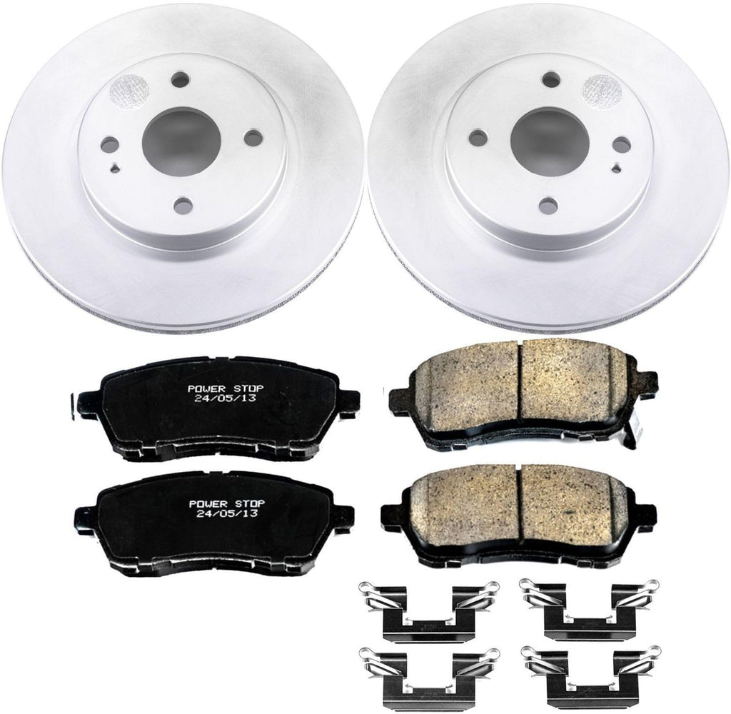 PowerStop Front Brake Kit for Mazda 2 2011-14 - Fully-Coated Disc Rotors with Z17 Ceramic Brake Pads Replacement, CRK6344