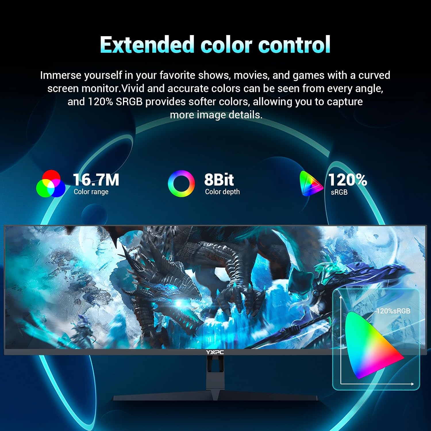 49' inch Curved Ultrawide Gaming Monitor DQHD 5120x1440 165Hz 32:9 1500R 120% sRGB FreeSync,HDR10,PIP/PBP,1ms MPRT,Eye Care,HDMI 2.1 * 2, DP1.4 * 2, VESA(100mm*100mm) Wall Mount Ready