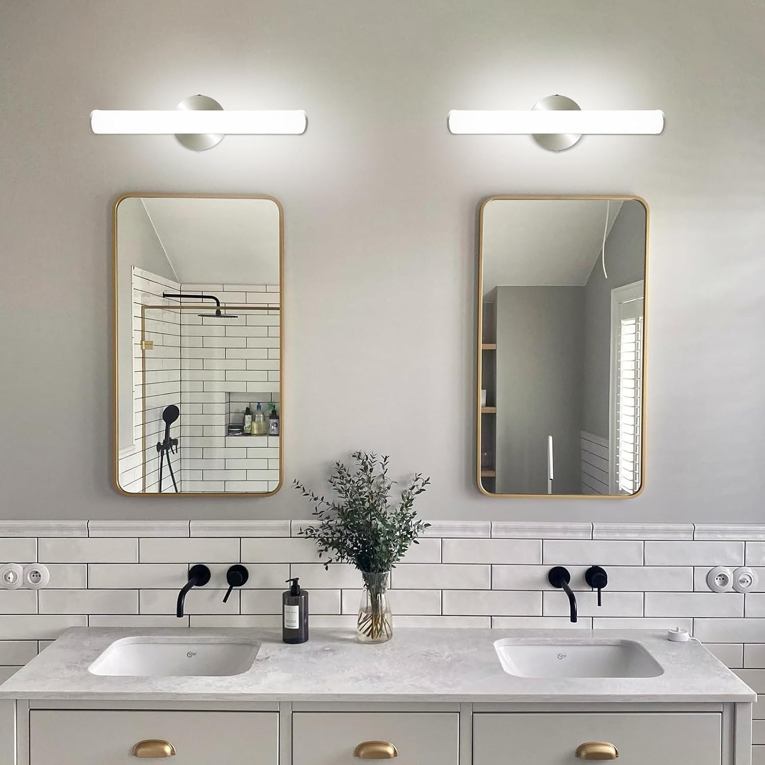 OOWOLF 4 Pack LED Vanity Light Bar for Bathroom, Dimmable Bathroom Light Fixtures 17.3inch 12W 1200LM Over Mirror Lighting Fixture Wall Sconce Modern Vanity Lighting 4000K Brushed Nickel
