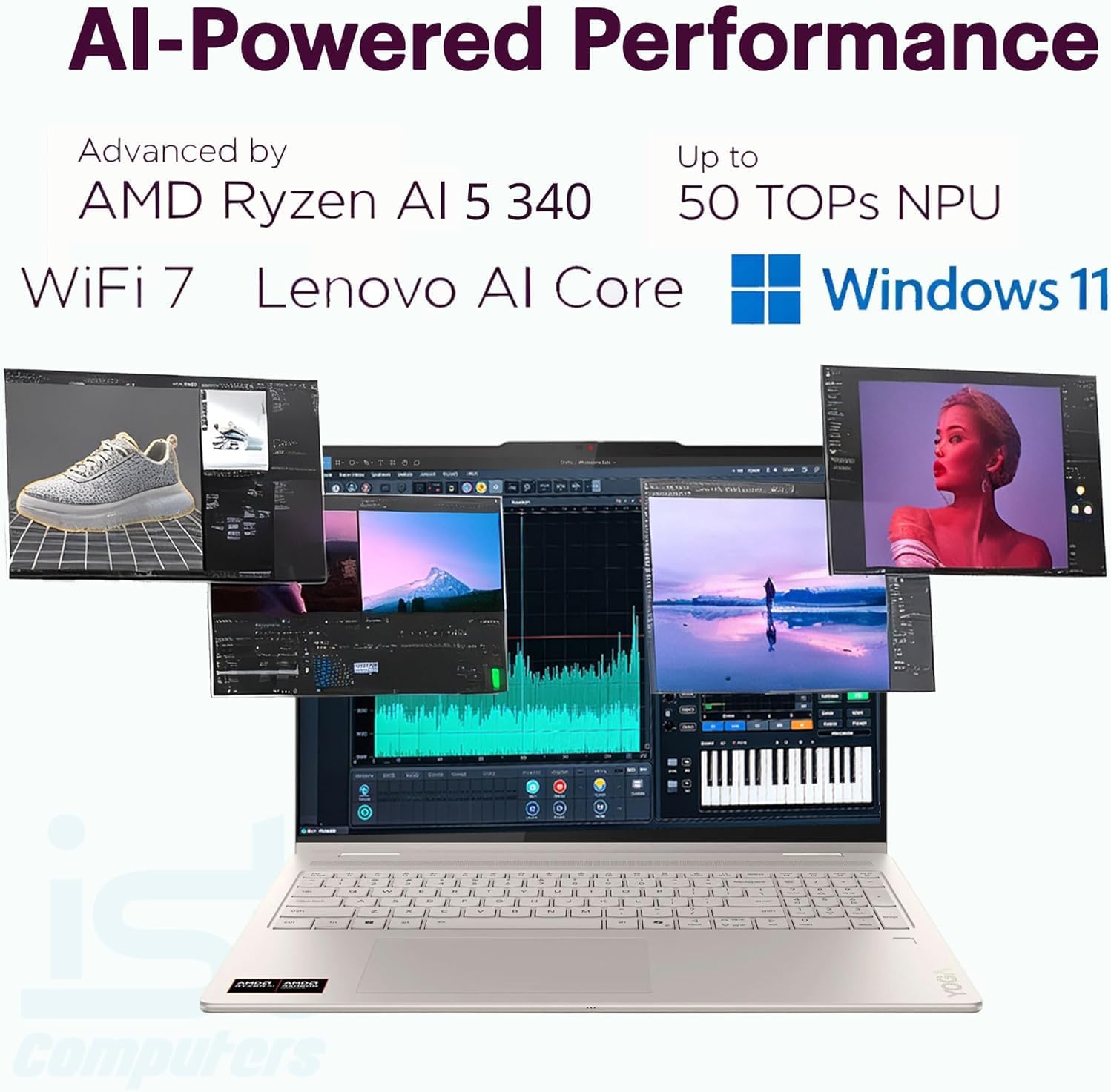 Lenovo Yoga 7 2-in-1 Copilot+ Laptop 16.0' Touch IPS WUXGA Display (AMD Ryzen AI 5 340 (Up to 50 Tops), 16GB LPDDR5X, 1TB SSD, Backlit KB, FP, WiFi 7, HD Webcam, Win 11 Pro) with DKZ USB Port Expander