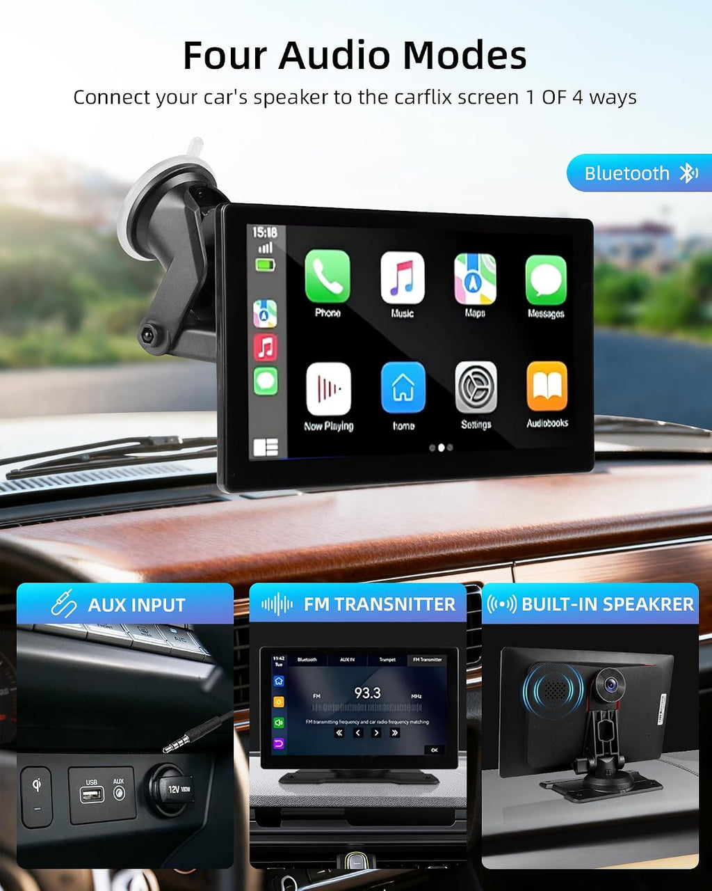 9'' Wireless Carplay Screen for Car Android Auto Monitor Display Screen Carplayer Receivers 4K Dash Cam IPS Car Touchscreen with 1080p Backup Camera Voice Control BT FM Mirror Link