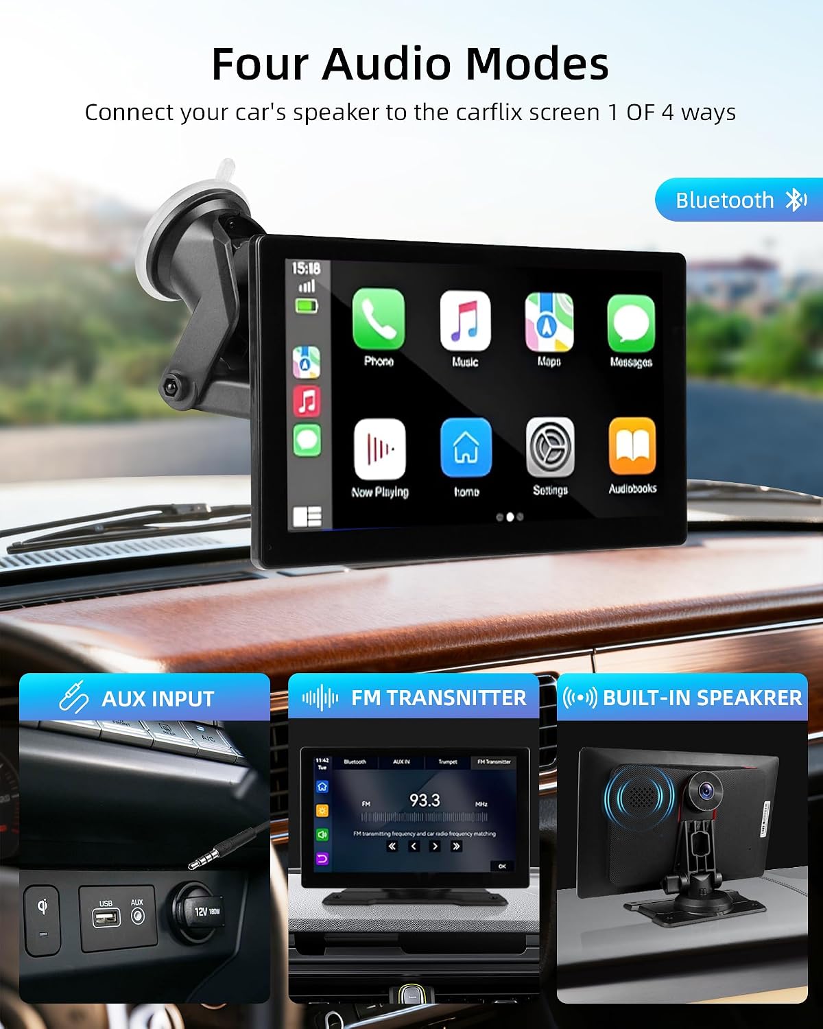 9'' Wireless Carplay Screen for Car Android Auto Monitor Display Screen Carplayer Receivers 4K Dash Cam IPS Car Touchscreen with 1080p Backup Camera Voice Control BT FM Mirror Link