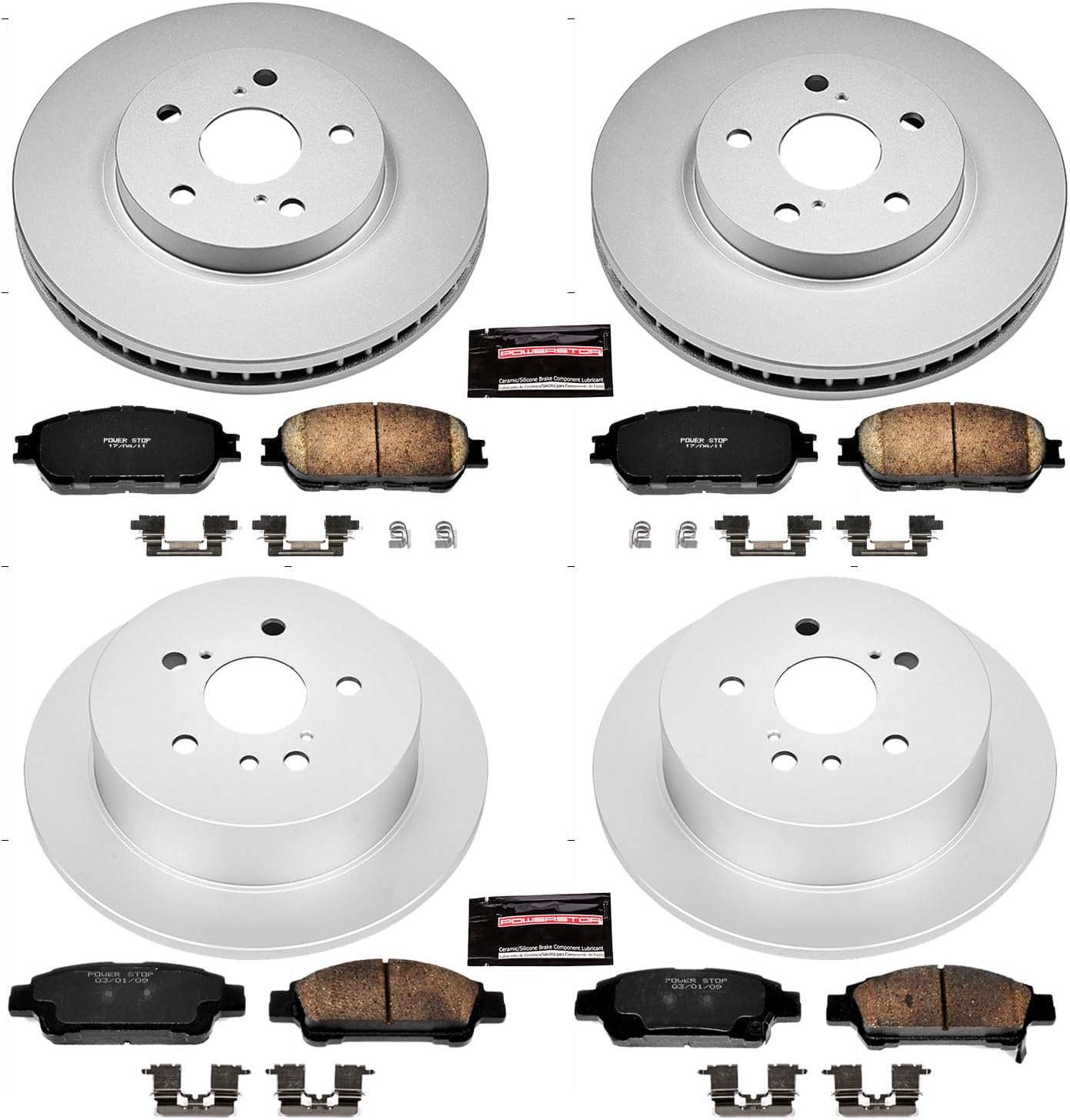 PowerStop Front and Rear Brake Kit for Toyota Sienna 2004-10 - Fully-Coated Disc Rotors with Z17 Ceramic Brake Pads Replacement, CRK5476
