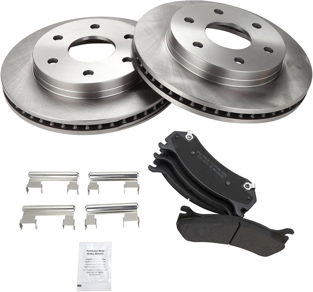 Front Brake Pad & Rotor Set Semi Metallic Compatible with 2000-2007 Chevy Silverado Tahoe Suburban Avalanche Express Astro GMC Sierra Yukon Savana 1500 Safari 2002-2006 Cadillac Escalade EXT ESV