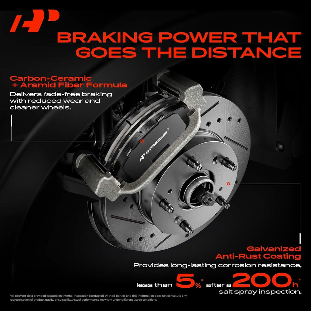 A-Premium 13.58 inch(345 mm) Rear Drilled and Slotted Disc Brake Rotors + Ceramic Pads Kit Compatible with Select Chevy, Cadillac and GMC Models - Escalade, Silverado 1500, Suburban 1500, Sierra 1500