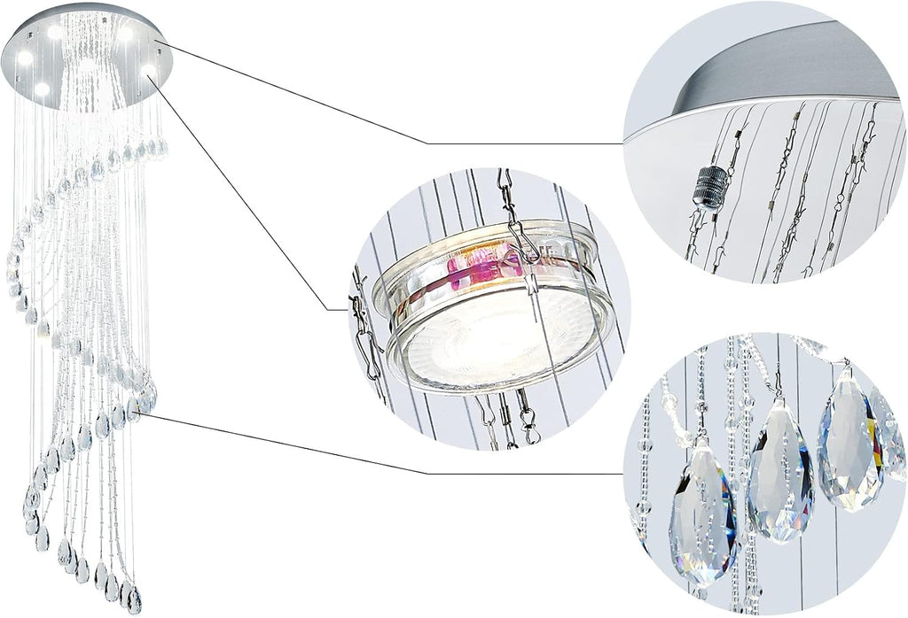 Saint Mossi 7-Lights K9 Crystal Chandelier, Raindrop Chandelier Light Fixture, Modern High Ceiling Lighting, Modern Pendant Light Flush Mount Ceiling Light Fixture,H71 x D24