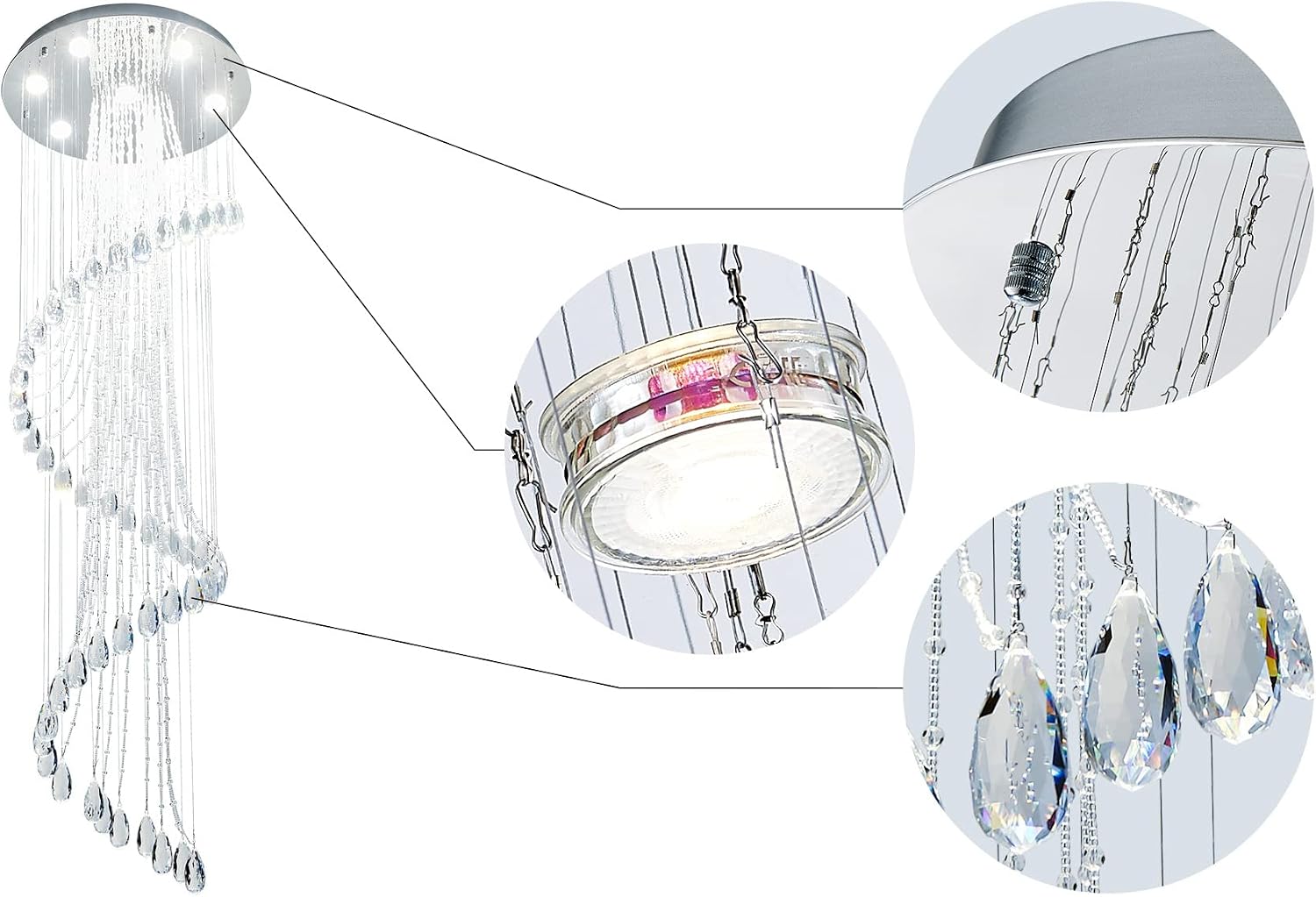 Saint Mossi 7-Lights K9 Crystal Chandelier, Raindrop Chandelier Light Fixture, Modern High Ceiling Lighting, Modern Pendant Light Flush Mount Ceiling Light Fixture,H71 x D24
