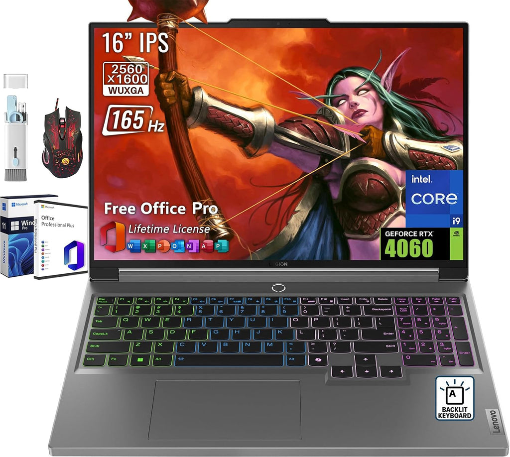Lenovo Legion 5i Gaming Laptop, NVIDIA RTX 4060, Intel Core i9-14900HX Up to 5.8GHz, 16' WQXGA 165Hz, 32 GB DDR5, 2 TB SSD, Wi-Fi 6E, Windows 11 Pro, Microsoft Office Lifetime License, w/Accessories