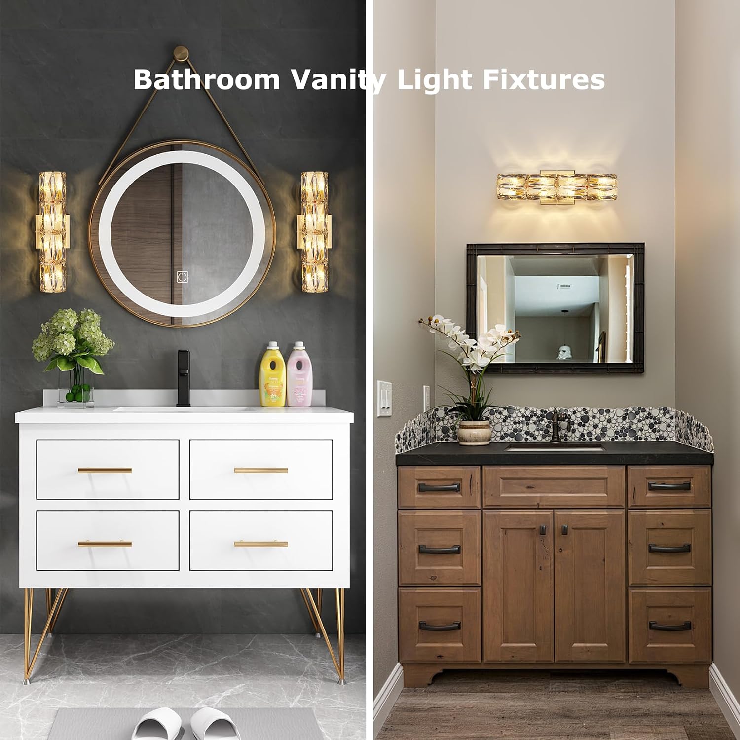 Crystal Wall Sconces Lighting, Modern Gold Wall Light Fixture, Elegant Vanity Wall Lighting Mount for Living Room Bedroom Bathroom Crystal Vanity Light Fixture for Indoor Hallway Doorway Stairway