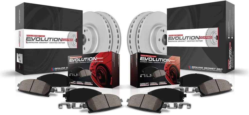 PowerStop Front and Rear Brake Kit for Audi A3 2015-20 |A3 Quattro 2015-18 |A3 Sportback e-tron 2016-18 - Fully-Coated Disc Rotors with Z23 Carbon-Fiber Ceramic Brake Pads Upgrade, CRK7502
