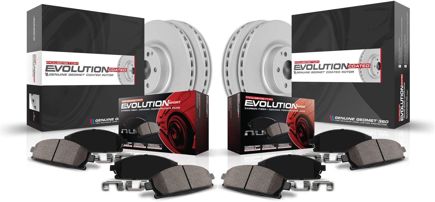 PowerStop Front and Rear Brake Kit for Audi A3 2015-20 |A3 Quattro 2015-18 |A3 Sportback e-tron 2016-18 - Fully-Coated Disc Rotors with Z23 Carbon-Fiber Ceramic Brake Pads Upgrade, CRK7502
