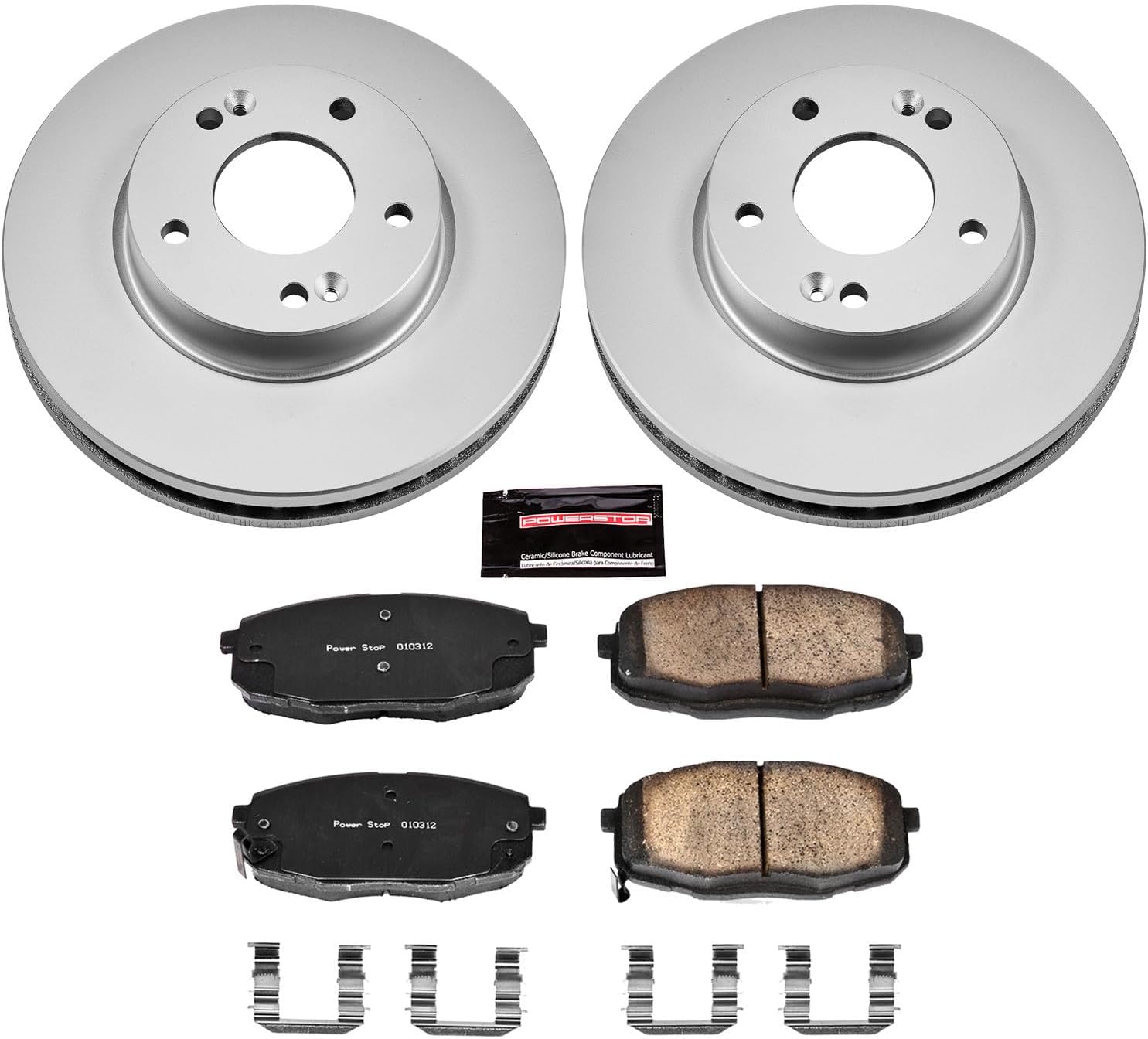 PowerStop Front Brake Kit for Kia Soul 2014-16 - Fully-Coated Disc Rotors with Z17 Ceramic Brake Pads Replacement, CRK6946