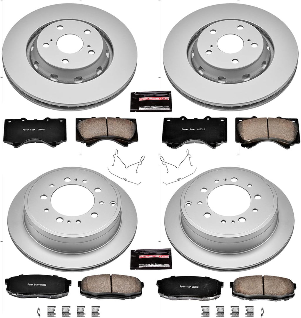 PowerStop Front and Rear Brake Kit for Lexus LX570 2016-21 |Toyota Land Cruiser 2016-21 |Sequoia 2008-22 |Tundra 2007-21 - Fully-Coated Disc Rotors with Z17 Ceramic Brake Pads Replacement, CRK2813