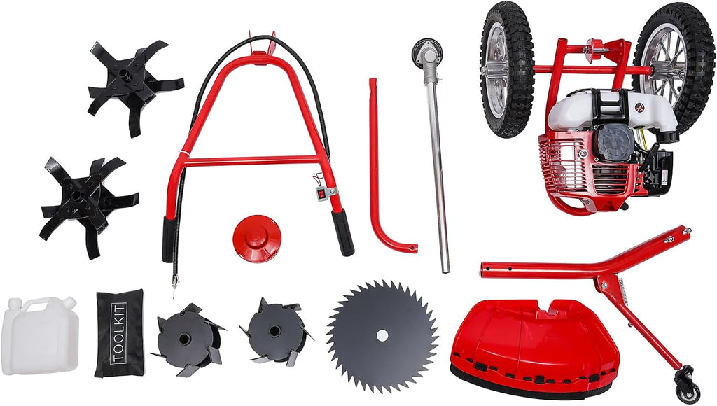 2-Stroke Lawn Mower, Gasoline Lawn Mower, Hand Push Irrigation Mower, Two-Stroke Hand Push Lawn Mower with 2 Scarifying Knife & Adjustable Heights Perfect for Small to Medium Sized Yards