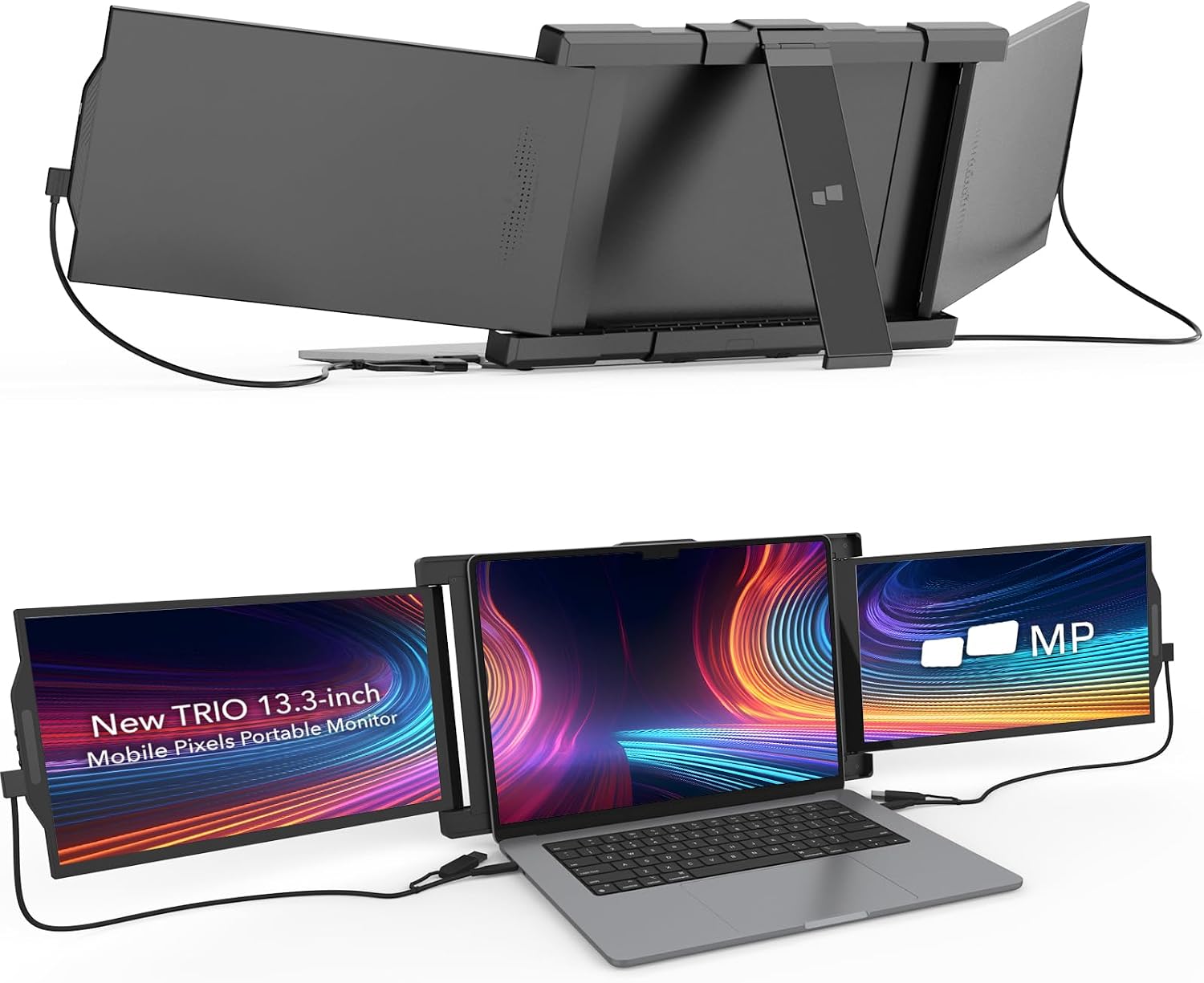 Mobile Pixels New Trio Portable Monitor, 13.3 '' 1080P FHD, Triple Monitor for Laptop, Plug and Play, Built-in Kickstand, Optional Magnets, Support Wins/Mac/Android/Switch, Work with 13-14.5' Laptops