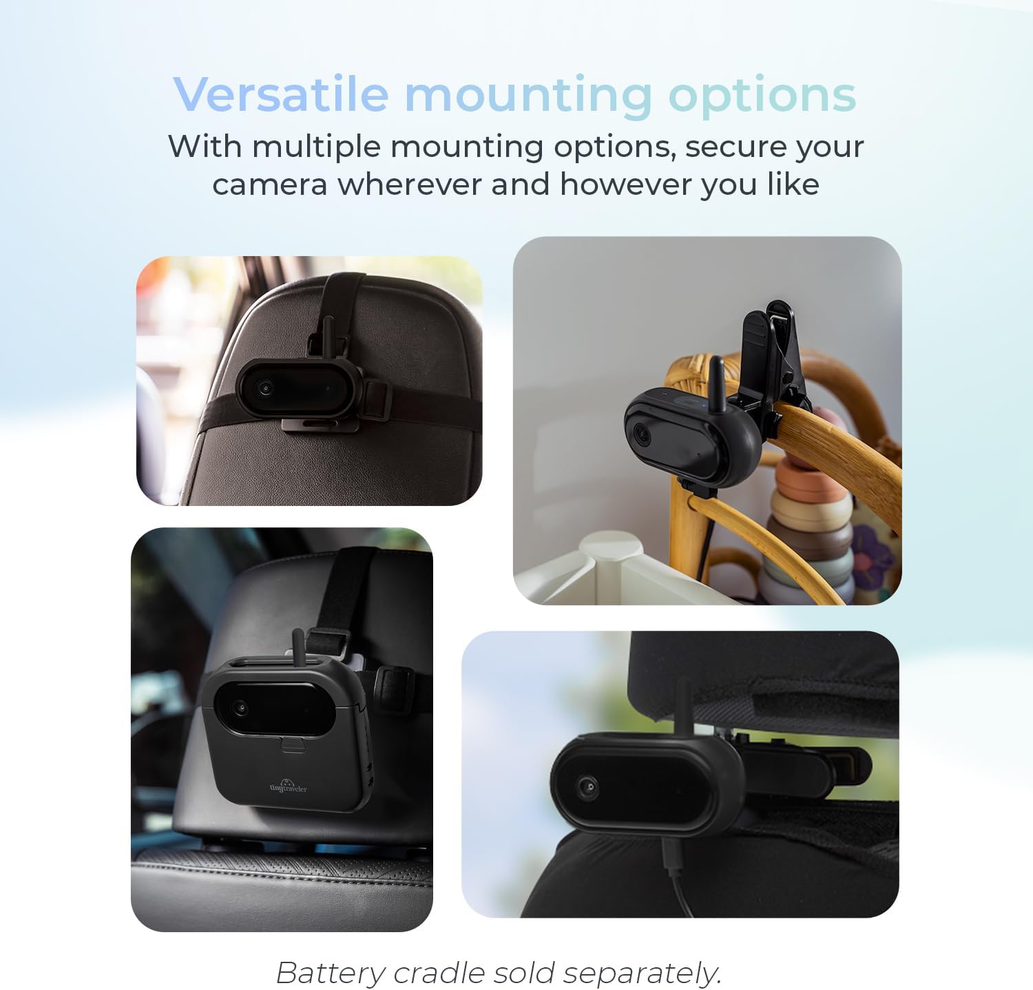 Tiny Traveler Add-On Ai Baby Car Camera – 1080P HD, Night Vision, 1000Ft Long Range, Night Light, Lullabies, Easy Install for Twins, 2 Kids, or Pets (Monitor Not Included)