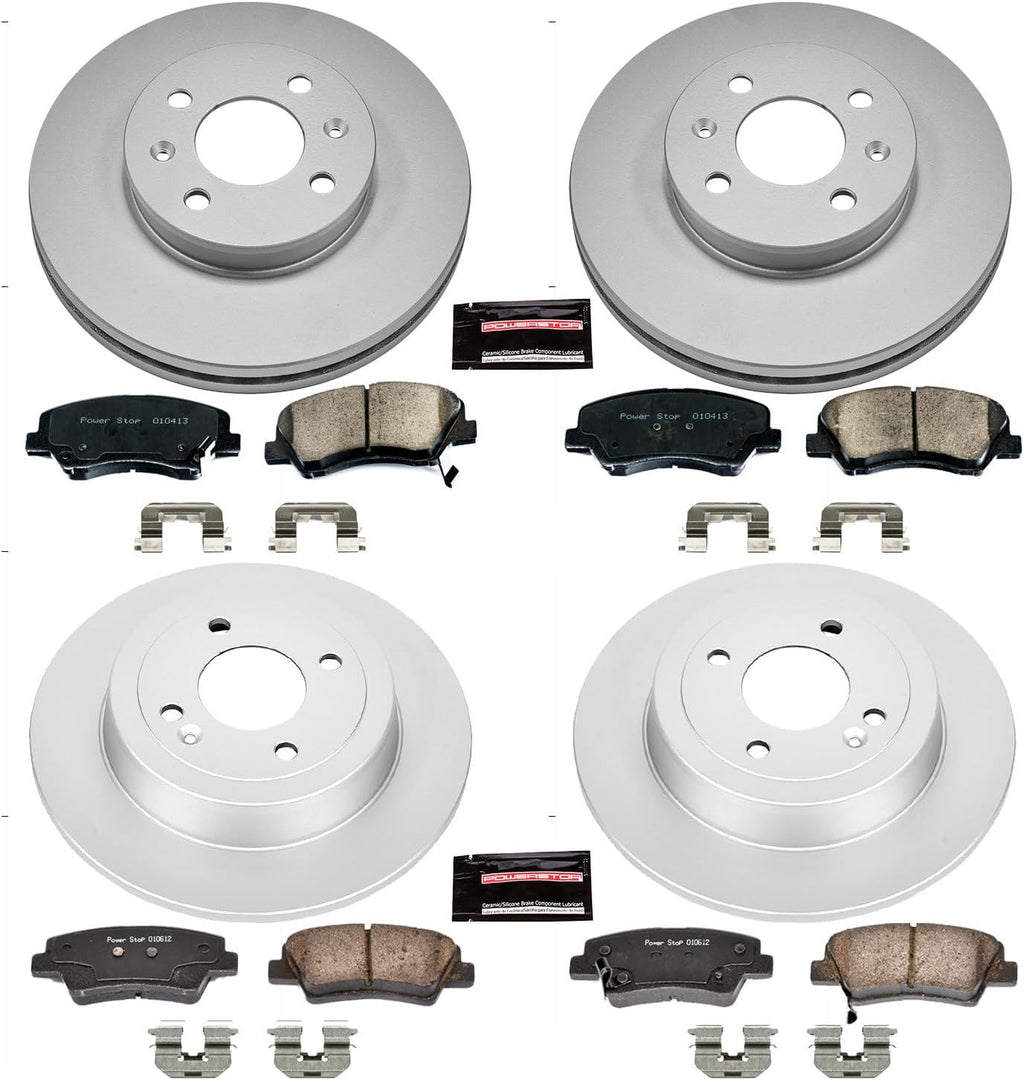 PowerStop Front and Rear Brake Kit for Hyundai Accent 2012-17 | Kia Rio 2012-17 - Fully-Coated Disc Rotors with Z17 Ceramic Brake Pads Replacement, CRK6509