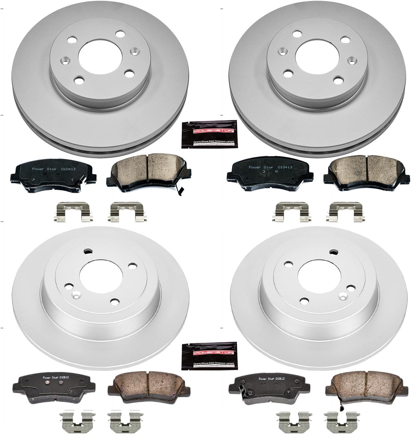 PowerStop Front and Rear Brake Kit for Hyundai Accent 2012-17 | Kia Rio 2012-17 - Fully-Coated Disc Rotors with Z17 Ceramic Brake Pads Replacement, CRK6509