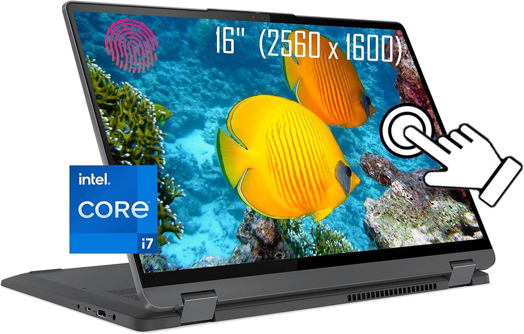 Lenovo Flex 5 2-in-1 16' 2.5K WUXGA Touchscreen Laptop, Intel Core i7-1255U Processor, 16GB RAM 512GB PCIe SSD, Wi-Fi 6, Bluetooth, Webcam, Backlit Keyboard, Fingerprint Reader, Windows 11 pro, Grey