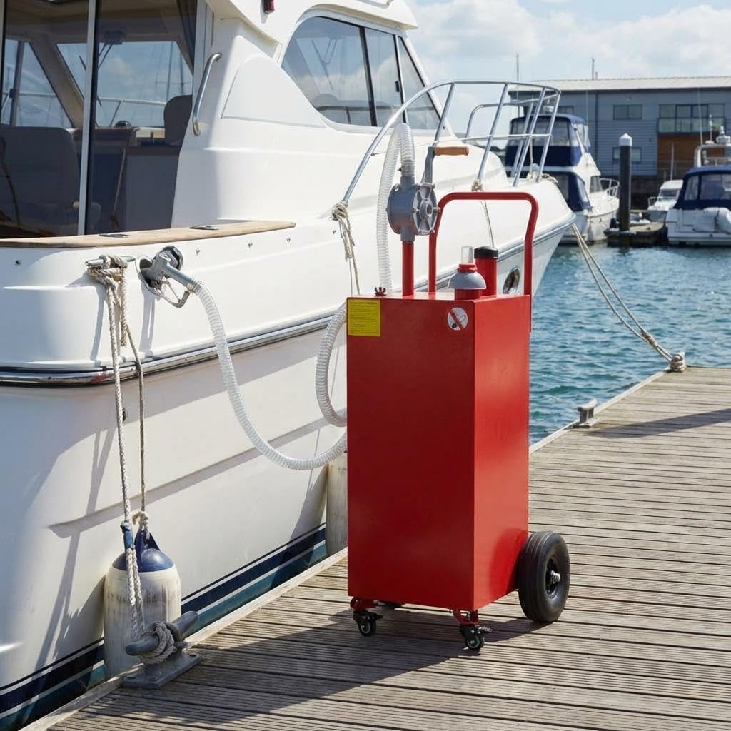 45 Gallon Fuel Caddy, Portable Gas & Diesel Storage Tank with Manual Pump, Fuel Caddy with 4 Wheels for Refueling Cars, Trucks, Lawn Mowers, ATVs, and Boats.