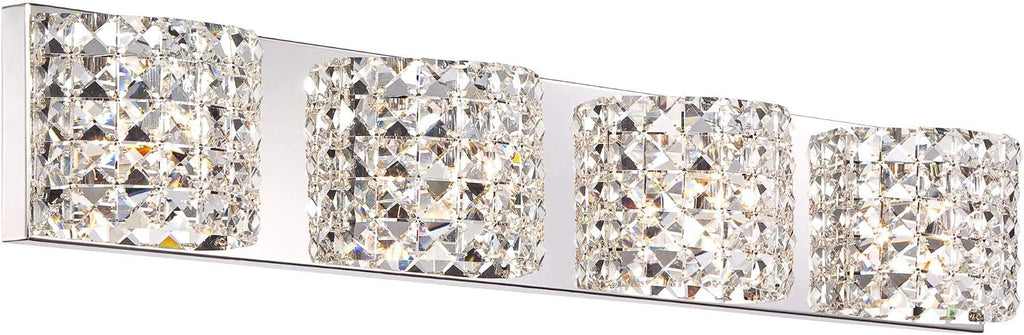Vienna Full Spectrum Cesenna Modern Wall Light Chrome Silver Metal Hardwired 35 1/2' Wide 4-Light Fixture Mounted Clear Crystal Shades for Bathroom Vanity Mirror House Home Hallway Room Decor